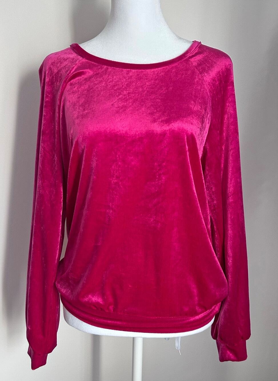 Maeve Anthropologie Magenta Hot Pink Velvet Long Sleeve Top, Size XS